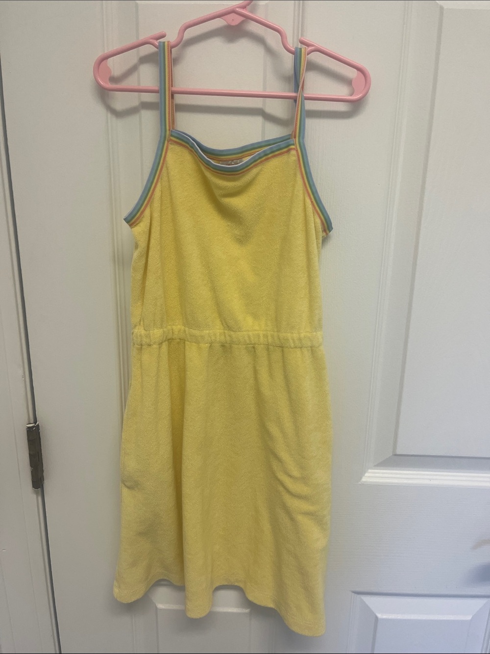 Hanna Andersson Yellow Tank Dress with Rainbow-Trim Straps